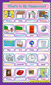 English Worksheet: Classroom objects for a treasure hunt indoors - a great party game or reward for the studentshard work