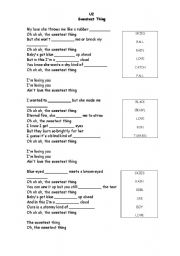 English Worksheet: U2 Sweetest Thing  BASIC