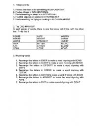 English Worksheet: word games