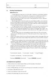 English Worksheet: Class test reading comprehension