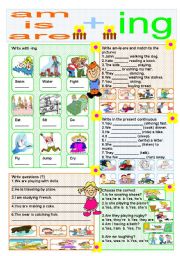 English Worksheet: am-is-are + ing