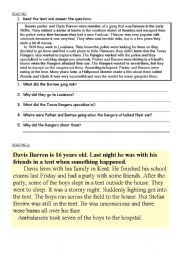 English Worksheet: Reading activity with several activities