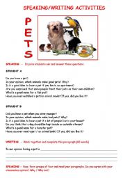 English Worksheet: SPEAKING and WRITING about PETS