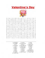 English worksheet: valentines day word puzzle