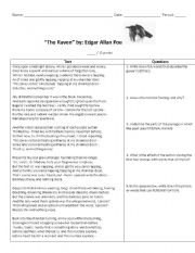 The Raven: Text & Questions - ESL worksheet by ldiaconis