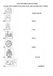 English Worksheet: LINK THE NAMES WITH THE TOYS AND AFTER PAINT AS IT IS ASKED