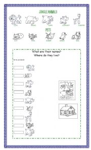 English Worksheet: JUNGLE ANIMALS AND PETS