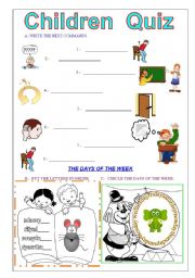 English Worksheet: children quiz on commands and days of the week
