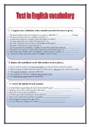 English Worksheet: test in vocabulary