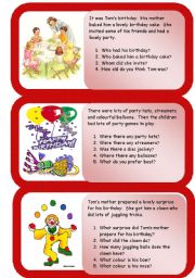 English Worksheet: Toms birthday party