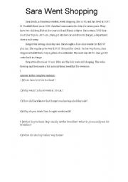 English Worksheet: sara went shopping