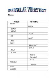 English Worksheet: Irregular verbs test