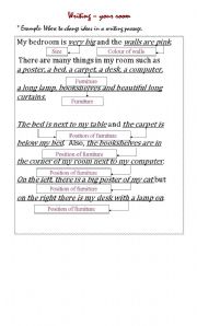 English Worksheet: Sample of a text describing a bedroom