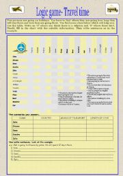 English Worksheet: Logic game travel time, two pages , key included