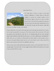 English Worksheet: Wonder of the World 2 ( Great Wall of China)