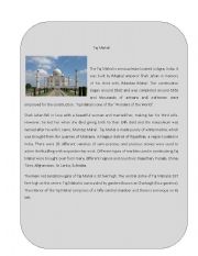 English Worksheet: Wonder of the World 3 ( Taj Mahal)