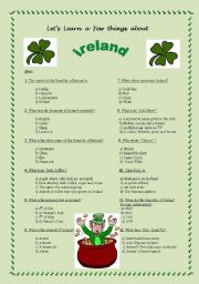 A few facts about Ireland: 12 questions with 4 propositions each + word search for 25 Irish cities