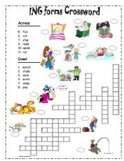 English Worksheet: ING forms Crossword