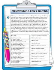English Worksheet: Reading comprehension. My name is Ron.