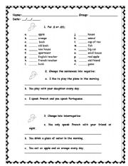 English Worksheet: A and AN