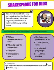 English Worksheet: shakespeare for kids 3 pages