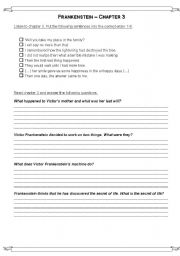 English Worksheet: Frankenstein Chapter 3