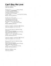 English Worksheet: Cant buy me love, I feel fine