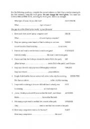 English Worksheet: Sentence Transformation - Rewriting Sentences