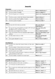 English Worksheet: Jeopardy