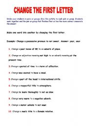 English Worksheet: CHANGE THE FIRST LETTER