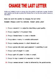 English Worksheet: CHANGE THE LAST LETTER