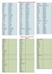 REGULAR VERBS, LIST AND WORKSHEET