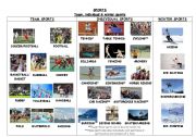 English Worksheet: SPORTS. TEAM, INDIVIDUAL & WINTER SPORTS