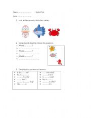 English worksheet: Acuatic Animals &This-That