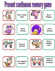 English Worksheet: Present continuous memory game