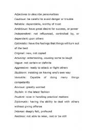 English Worksheet: Adjs to describe personalities
