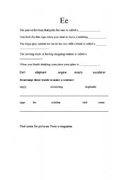 English Worksheet: E Sound