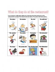 English Worksheet: What do they do at the restaurant?
