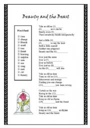 English Worksheet: Beauty and the Beast theme song - fill-in-the-blank