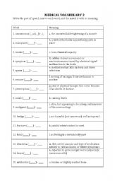 English worksheet: Medical Vocabulary 2