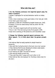 English Worksheet: Reported Speech