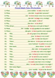 English Worksheet: Present Simple Tense. Wh-Questions.
