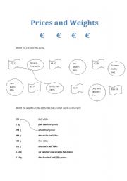 English worksheet: prices (in Euros) and weights (metric)