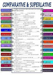 English Worksheet: Comparative & Superlative (B&W + KEY included)