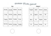 English Worksheet: Days and subject speaking game.