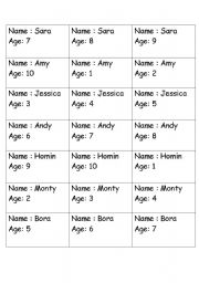 English Worksheet: Asking name and age game