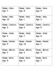 English worksheet: Asking name and age game