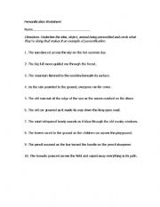 English worksheet: Personification Practice