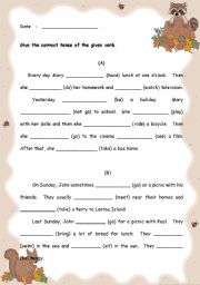 English Worksheet: Simple Present Tense & Simple Past Tense