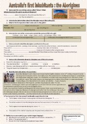 English Worksheet: Australias first inhabitants : the aborigines - listening and written comprehension   **audio file+script included**